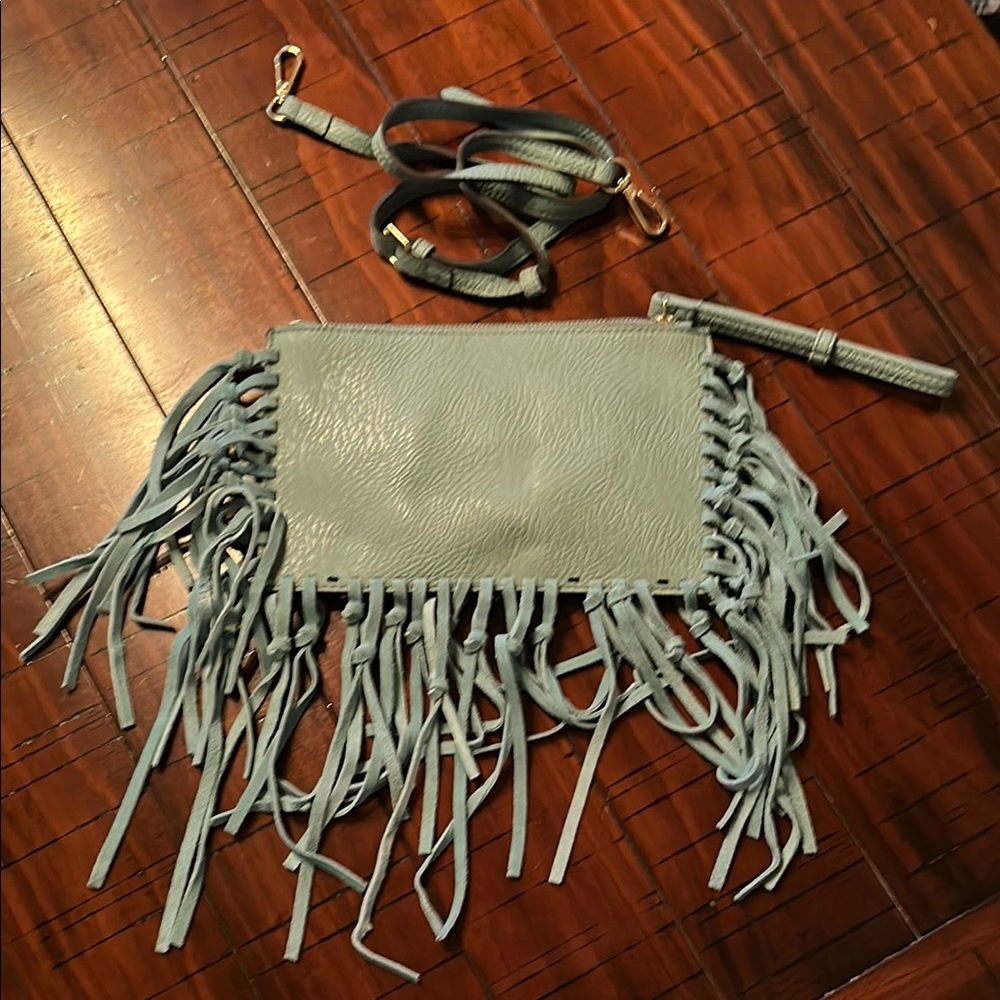 Fringe Leather Crossbody Bag - Teal